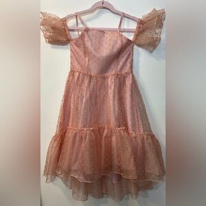 Joyfolie Peach Off-Shoulder Kids Formal Dress